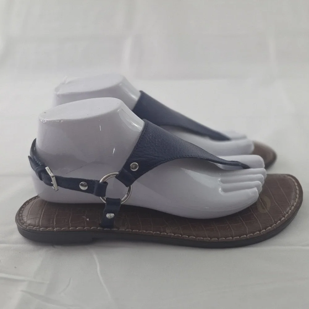 Sam Edelman Greta Sandals Womens 9 Navy Blue Leather Quiet Luxury Resort Coastal